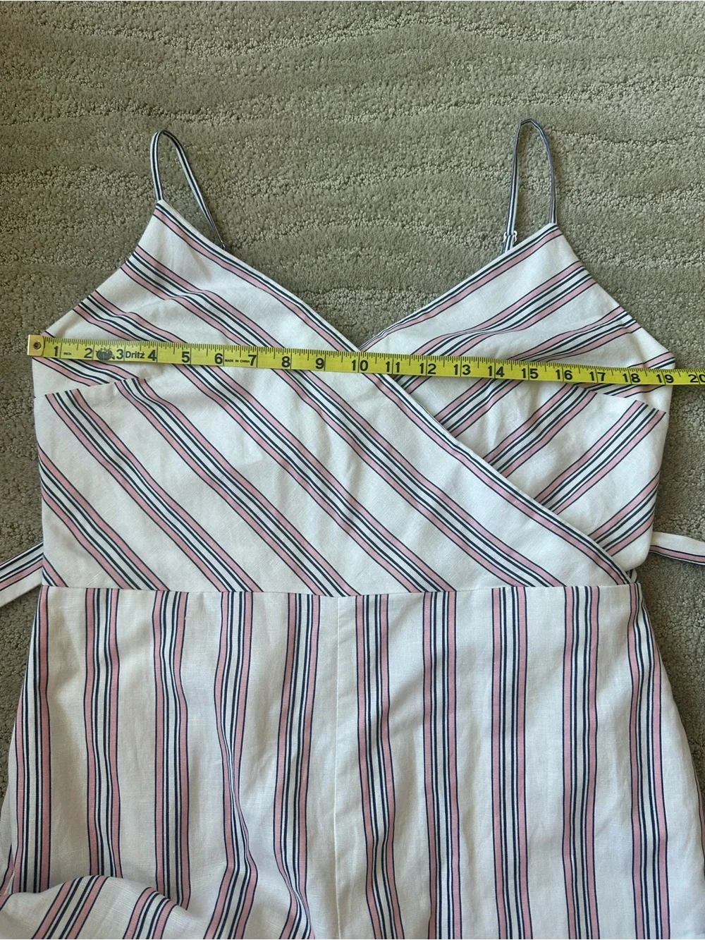 Banana Republic White Wide Leg Linen Jumpsuit with Pink & Navy Stripes Sz 12 NWT